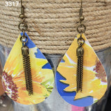 3317 Sunflower Tear Drop Tassel Earrings.