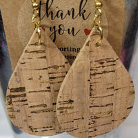 3312 Cork Golden Wood Tear Drop Earrings