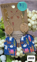 E053 Manger Blue and Gold Earrings