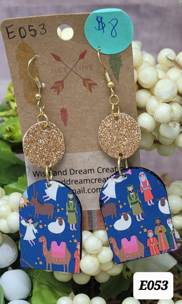 E053 Manger Blue and Gold Earrings