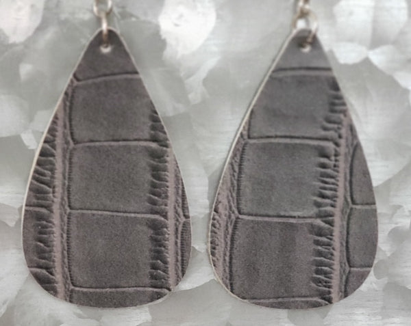 Gray Crocodile Faux Leather Earrings