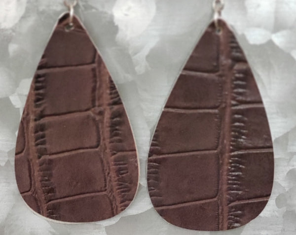 E131 Brown Crocodile Double Sided Faux Leather Earrings