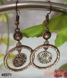 E071  Flower Ring Earrings Ccopper