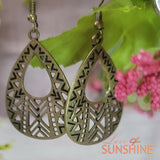 E091 Aztec Teardrop Hooped Bronze Earrings