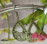 E091 Aztec Teardrop Hooped Bronze Earrings