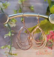 E096 Beautiful Rose Gold and Sparkle Hoops Teardrop Earrings