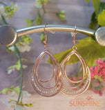 E096 Beautiful Rose Gold and Sparkle Hoops Teardrop Earrings