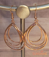 E096 Beautiful Rose Gold and Sparkle Hoops Teardrop Earrings