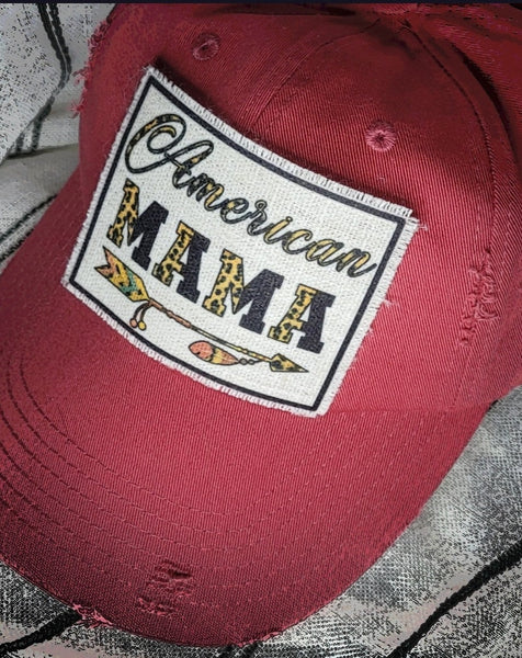 American Mama Arrow Feather Women's Distressed Red Canvas Hat.