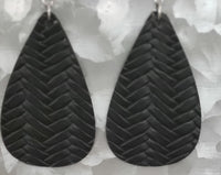 E111 Black Faux Leather Earrings