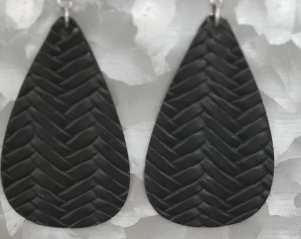 E111 Black Faux Leather Earrings